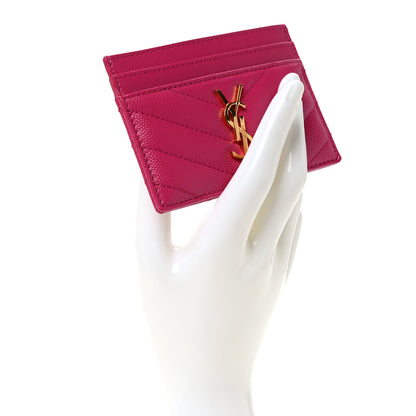 Saint Laurent Grain De Poudre Matelasse Chevron Monogram Credit Card Case Fresh Fuxia 2 of 8
