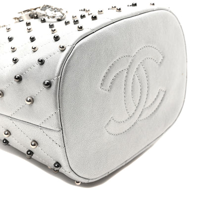 Chanel Metallic Lambskin Studded Chevron Quilted Small Stud Wars Drawstring Bag Silver 9 of 10