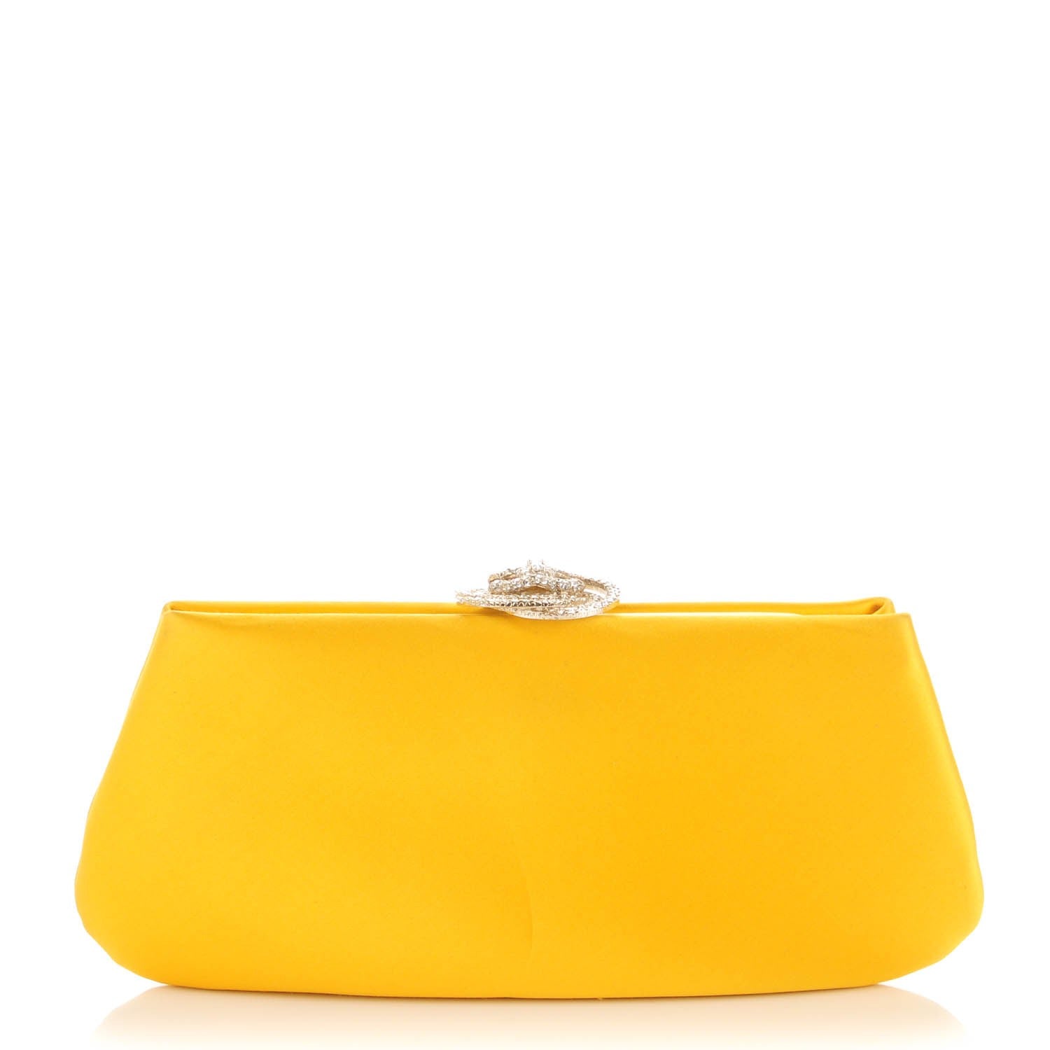 Chanel Satin Crystal Camellia Evening Frame Clutch Yellow 1 of 7