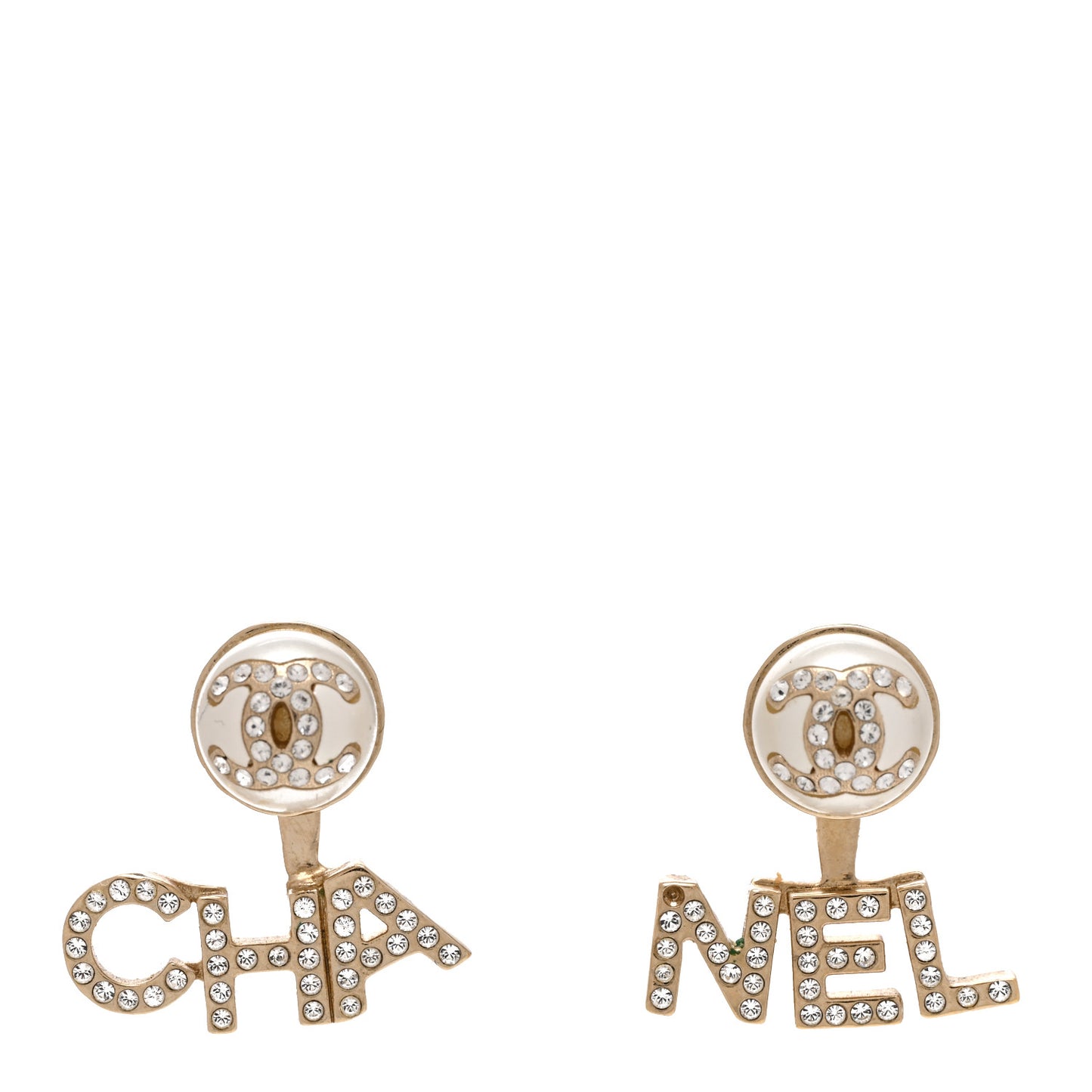 Pearl Crystal Logo Earrings Gold Pearly White