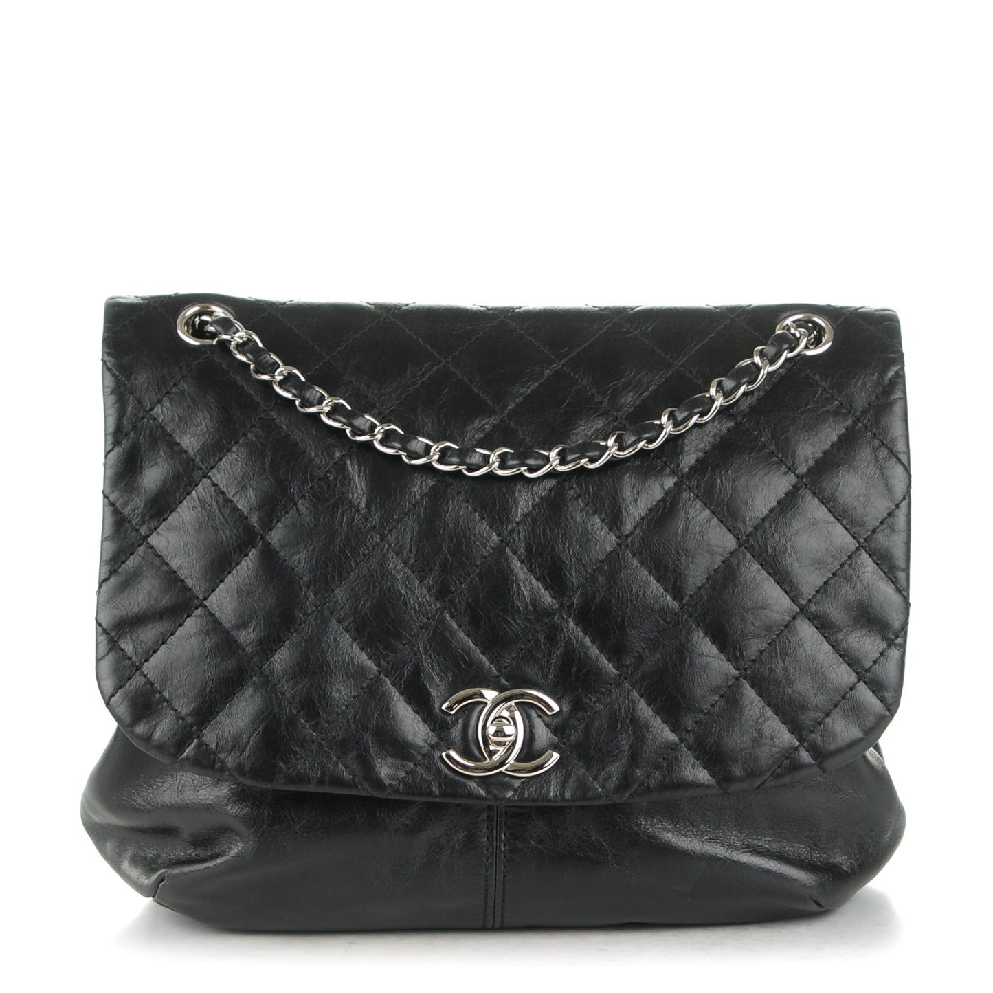 Shiny Lambskin Quilted Medium Trianon Messenger Flap Black