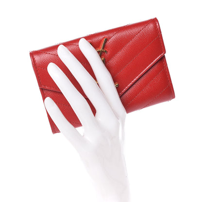 Saint Laurent Grain De Poudre Matelasse Chevron Small Monogram Envelope Wallet Rouge Eros 2 of 8