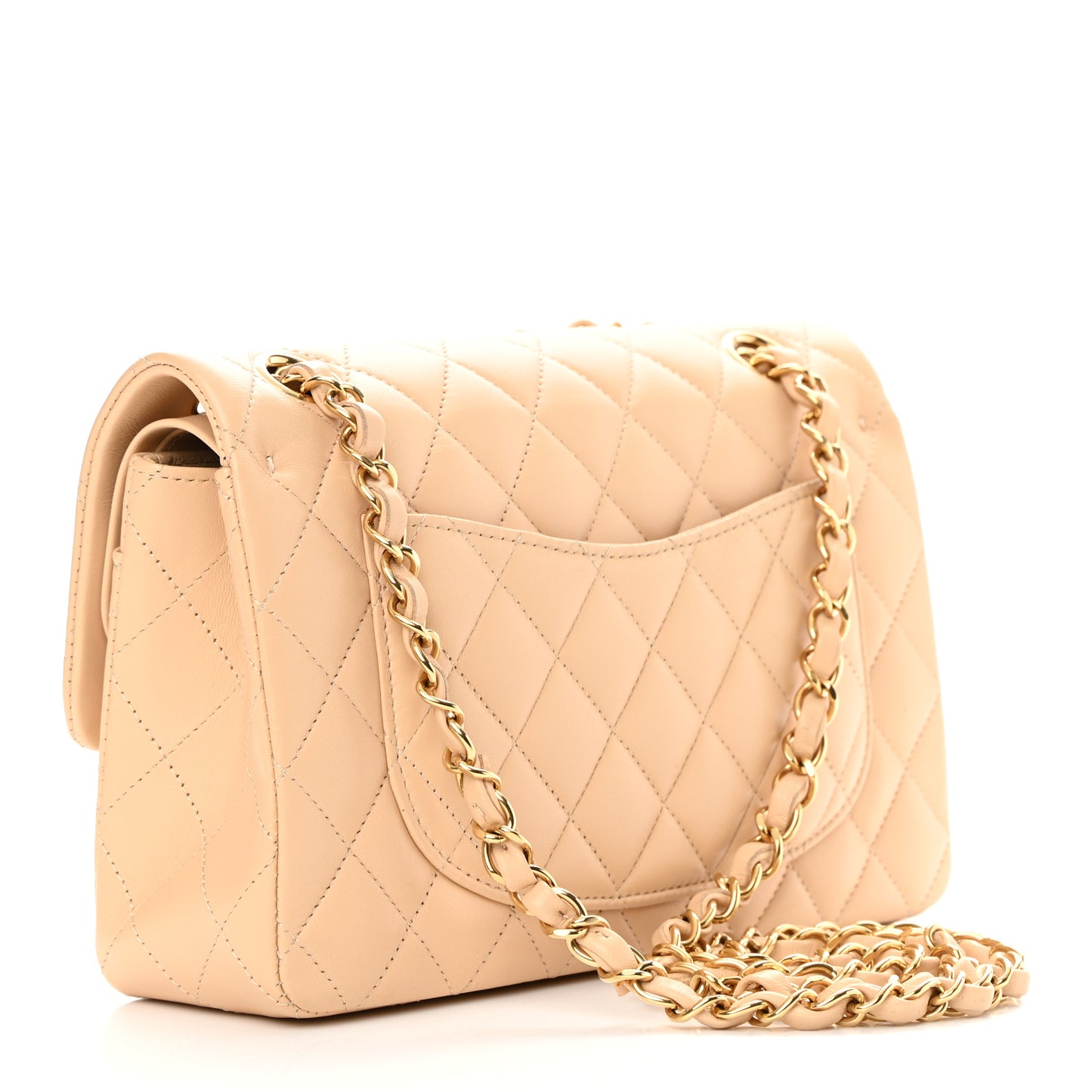 Lambskin Quilted Small Double Flap Beige