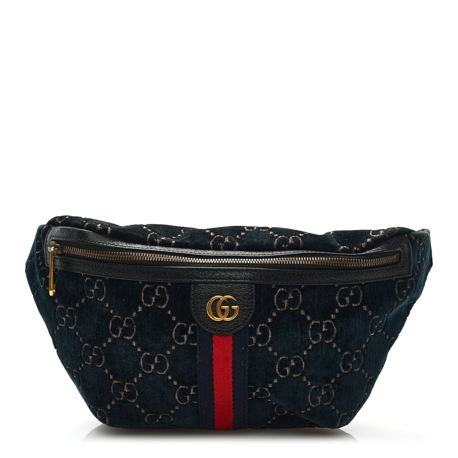 Gucci Velvet GG Monogram Web Belt Bag Blue Beige 1 of 8