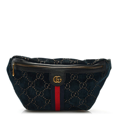 Gucci Velvet GG Monogram Web Belt Bag Blue Beige 1 of 8
