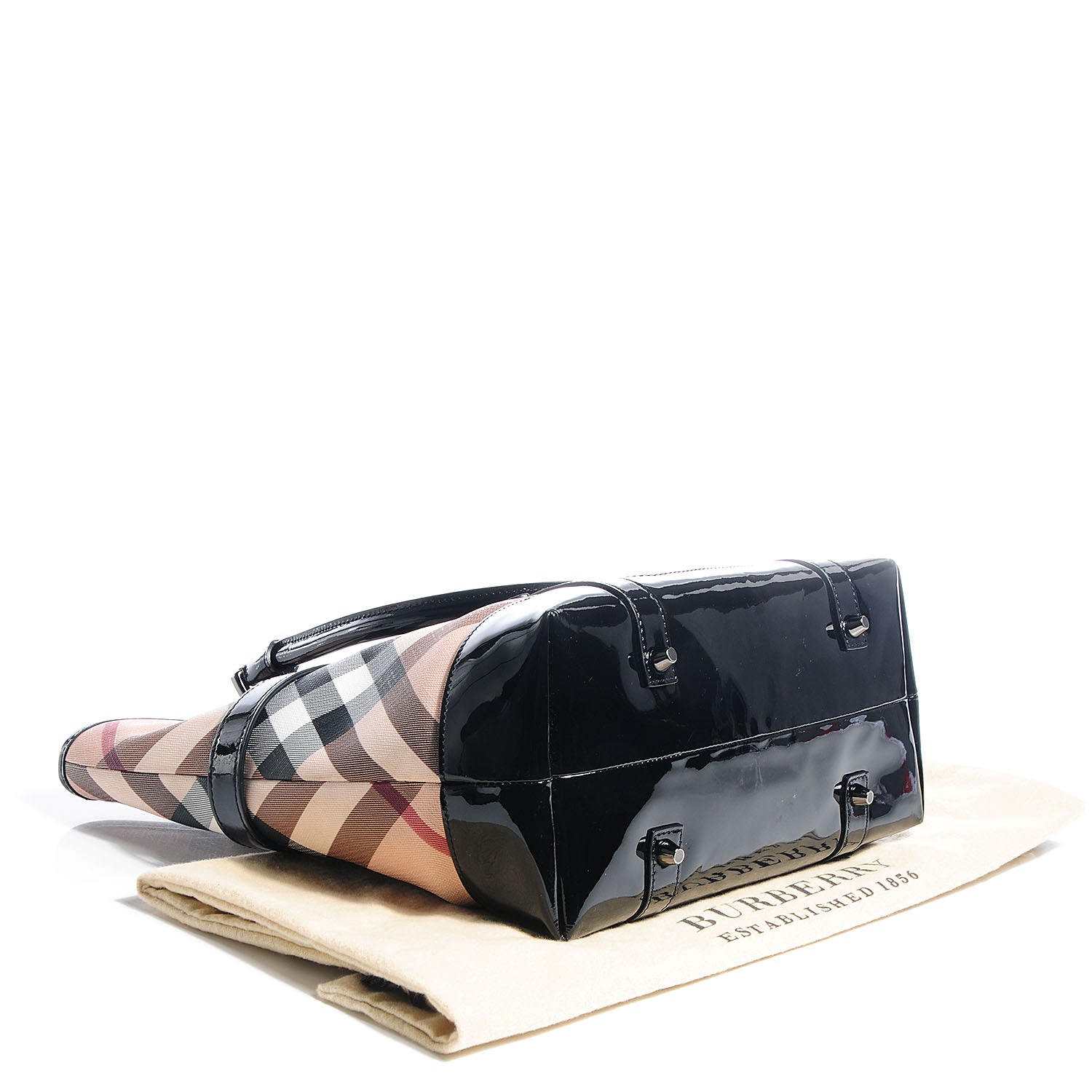 Burberry Patent Supernova Check Medium Tote Black 4 of 8