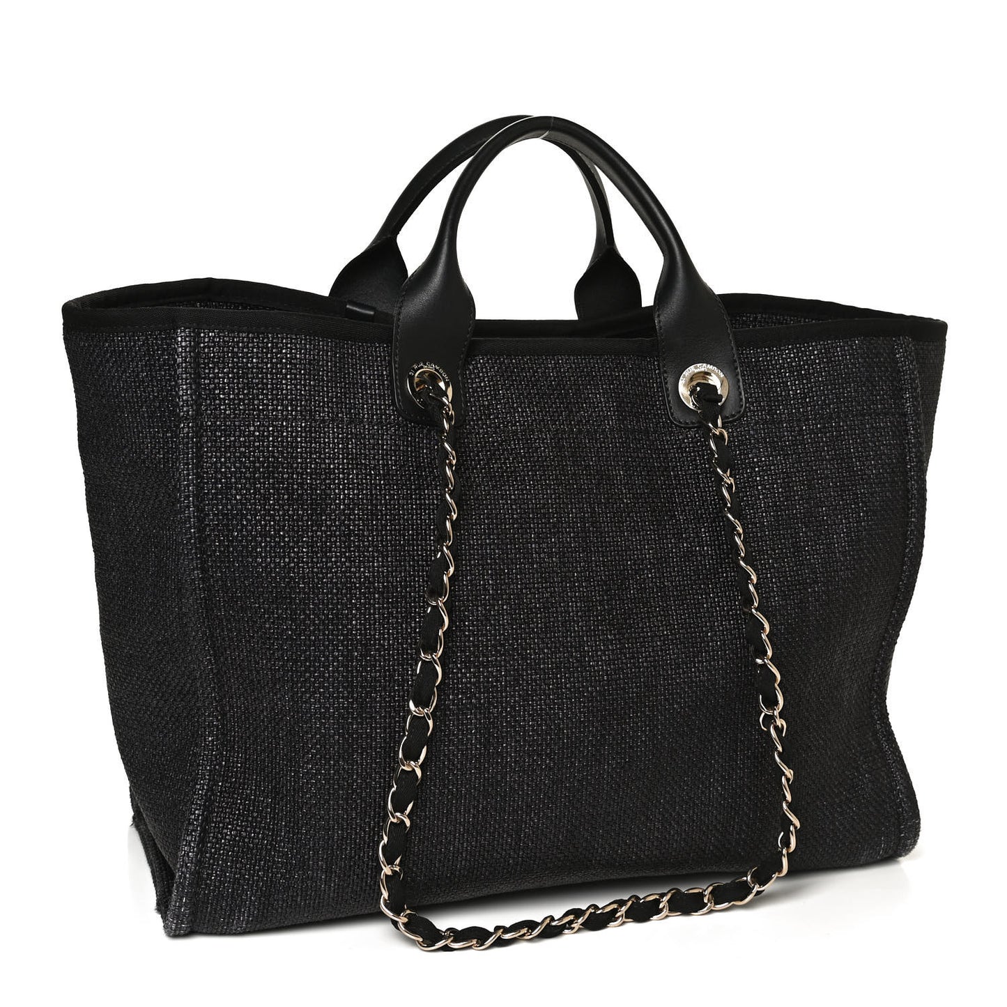 Woven Straw Raffia Medium Deauville Tote Black