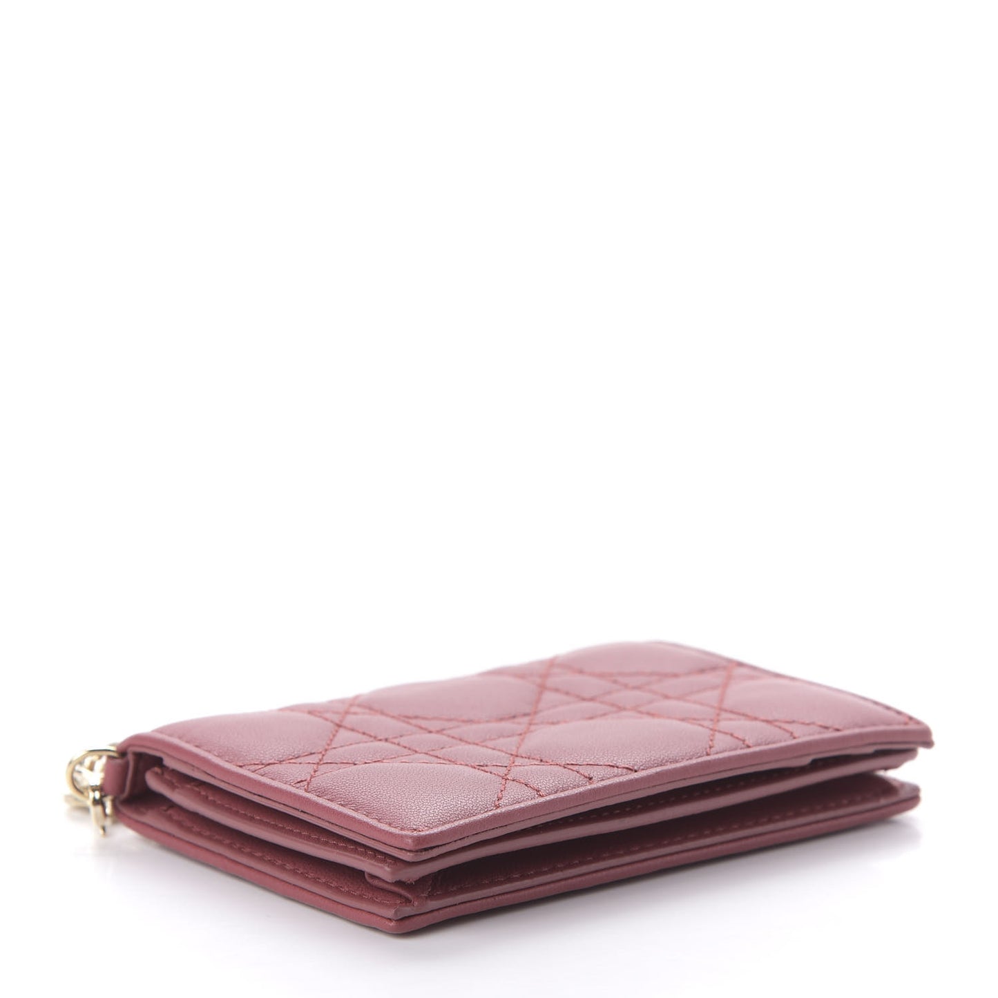 Lambskin Cannage Small Lady Dior Flap Card Holder Burgundy