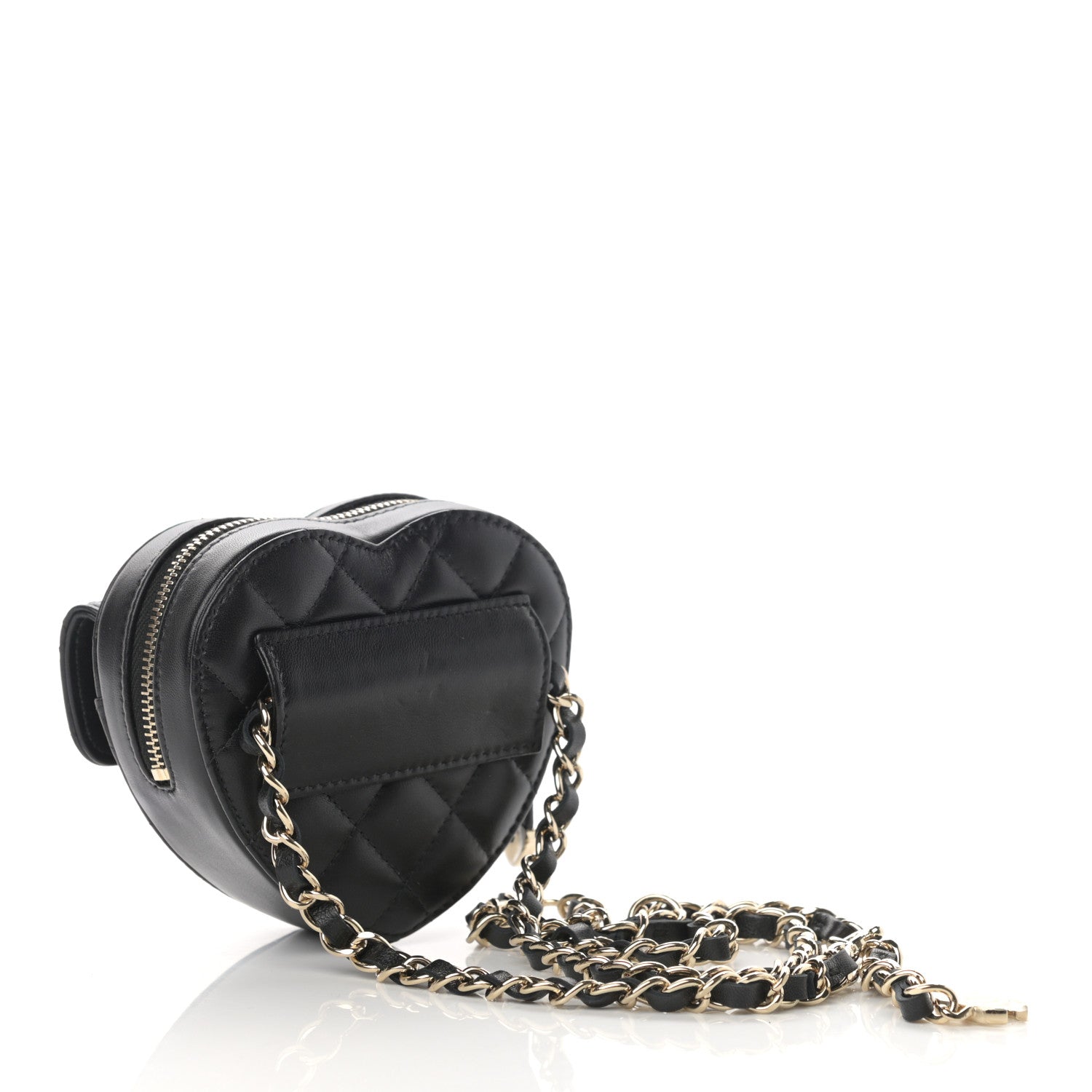 Chanel Lambskin Quilted CC In Love Heart Waist Belt Bag With Chain Black 3 of 12