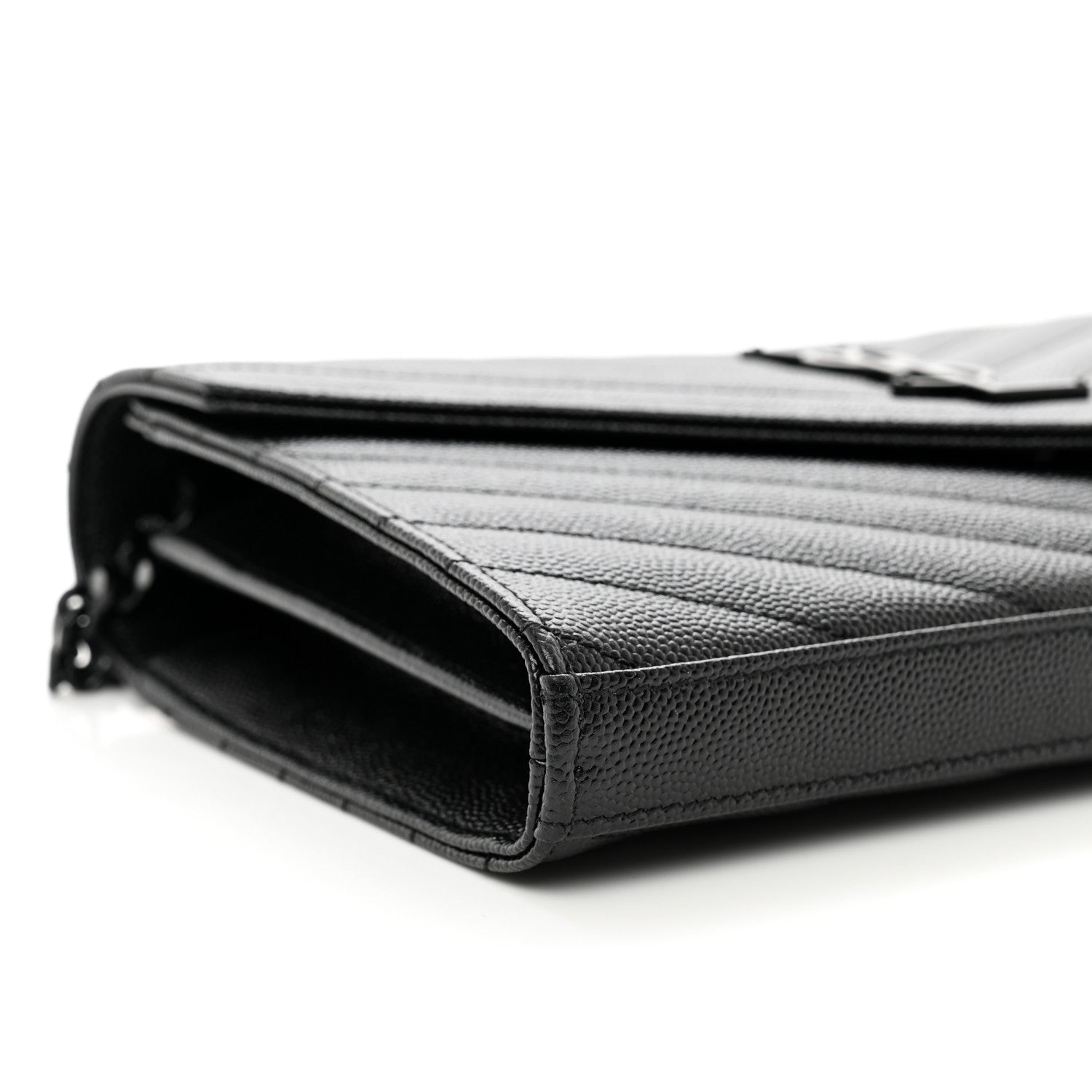 Saint Laurent Grain De Poudre Matelasse Chevron Monogram Monochrome Chain Wallet Black 8 of 10