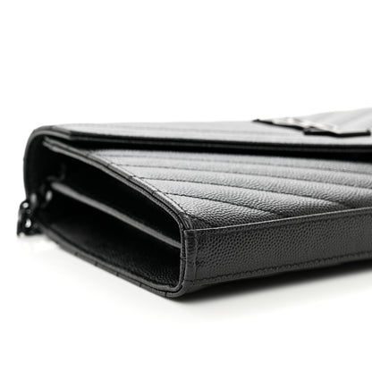 Saint Laurent Grain De Poudre Matelasse Chevron Monogram Monochrome Chain Wallet Black 8 of 10