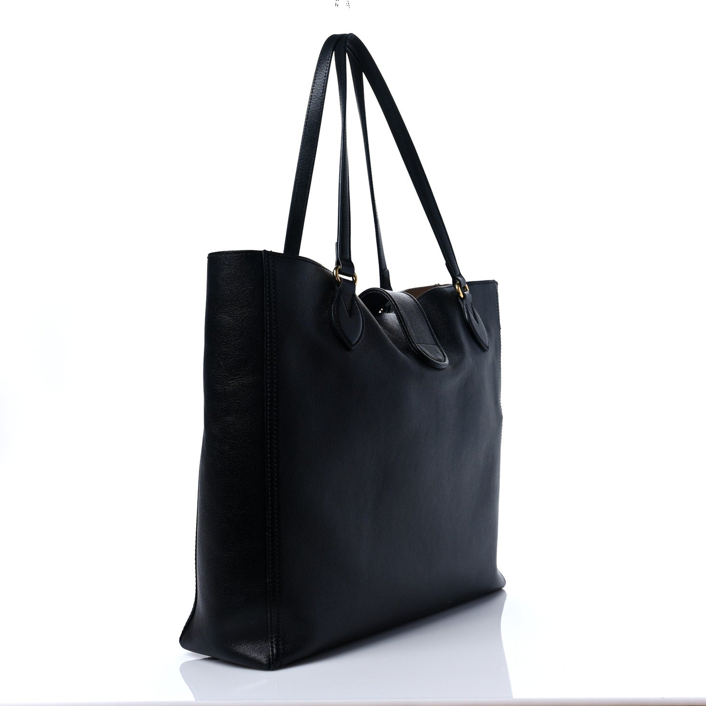 New Sakai Calfskin Lux Medium Dahlia Tote Black