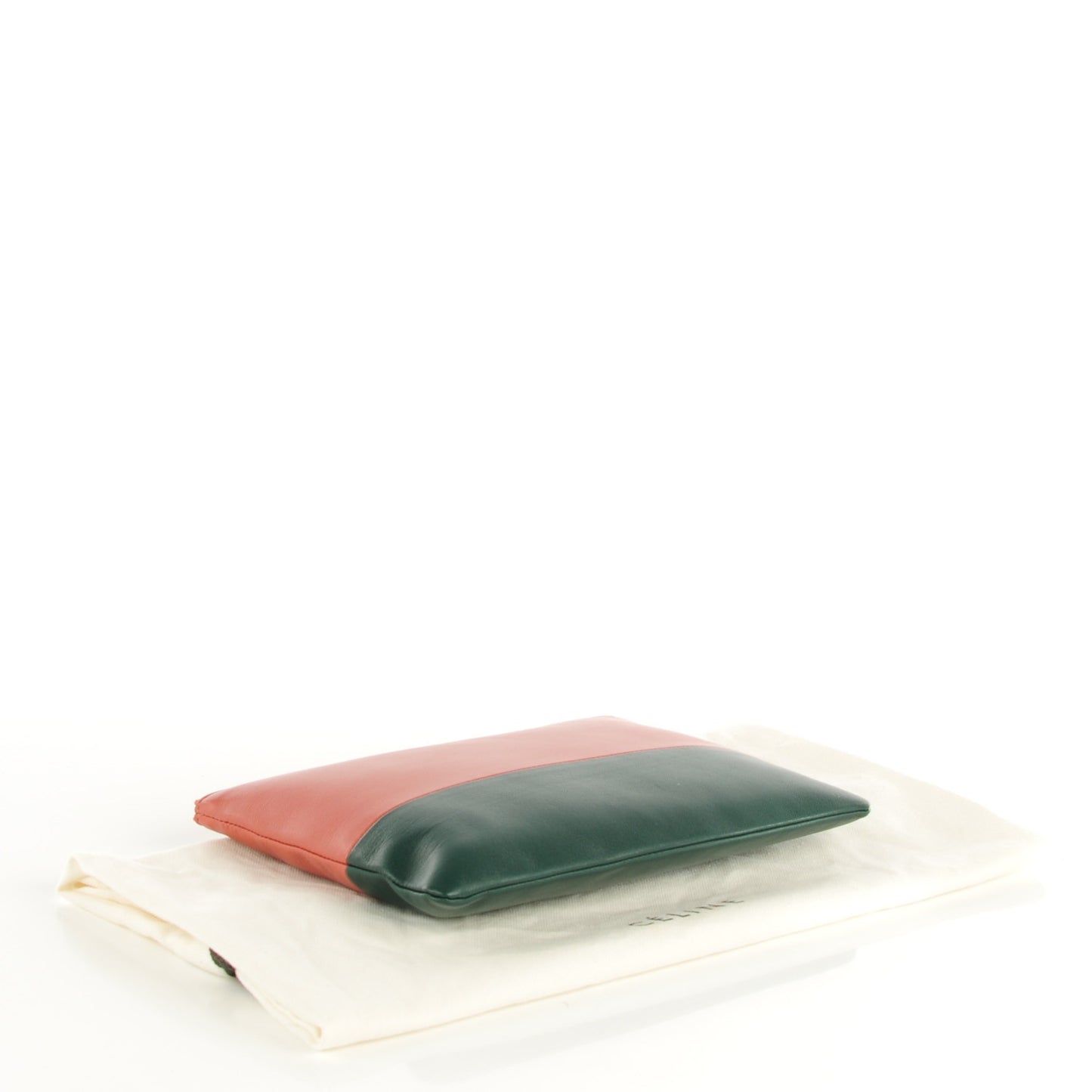 Lambskin Bi-Color Solo Clutch Pouch Terracotta Dark Green