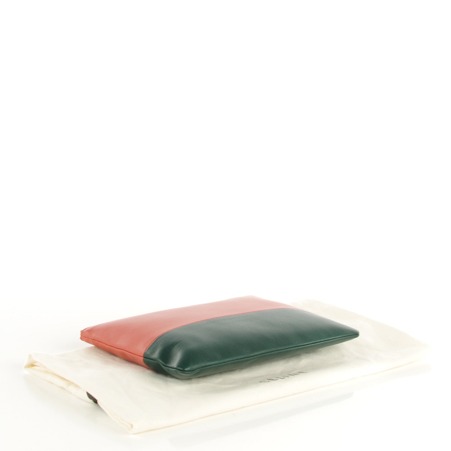 Celine Lambskin Bi-Color Solo Clutch Pouch Terracotta Dark Green 4 of 8