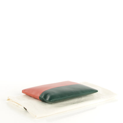 Celine Lambskin Bi-Color Solo Clutch Pouch Terracotta Dark Green 4 of 8
