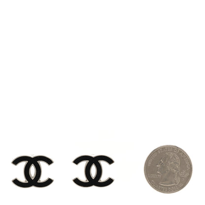 Chanel Lambskin CC Earrings Black Silver 2 of 4