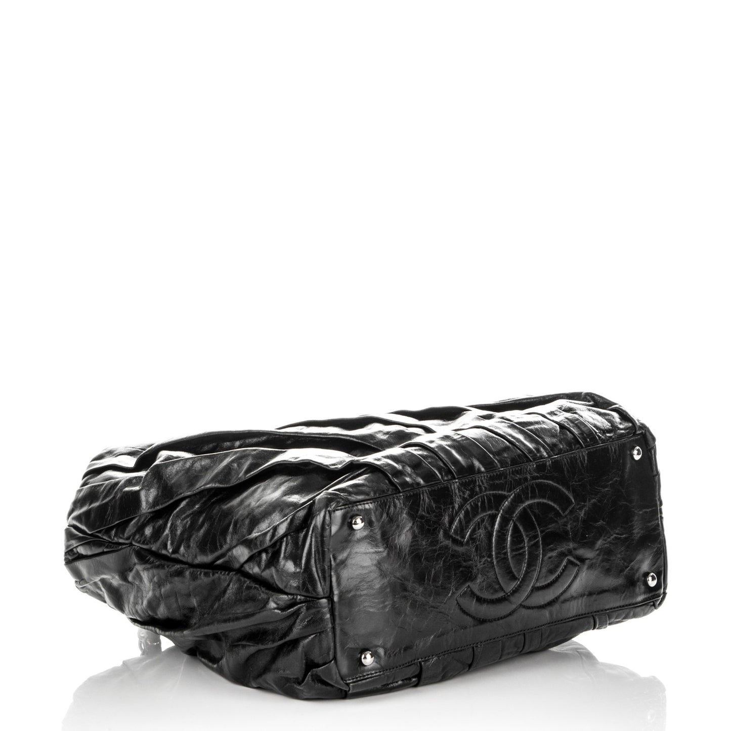 Glazed Calfskin Large Twisted Tote Black
