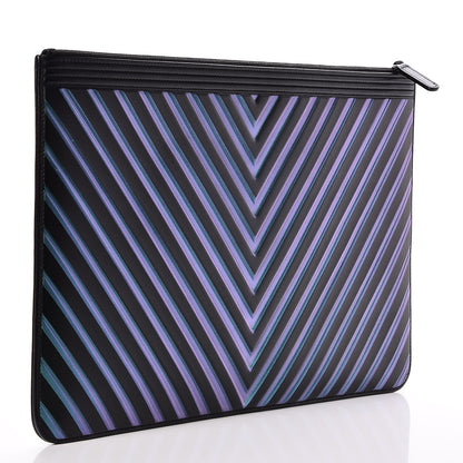 Chanel Calfskin Painted Chevron Embossed Boy Zip Pouch Black 3 of 8