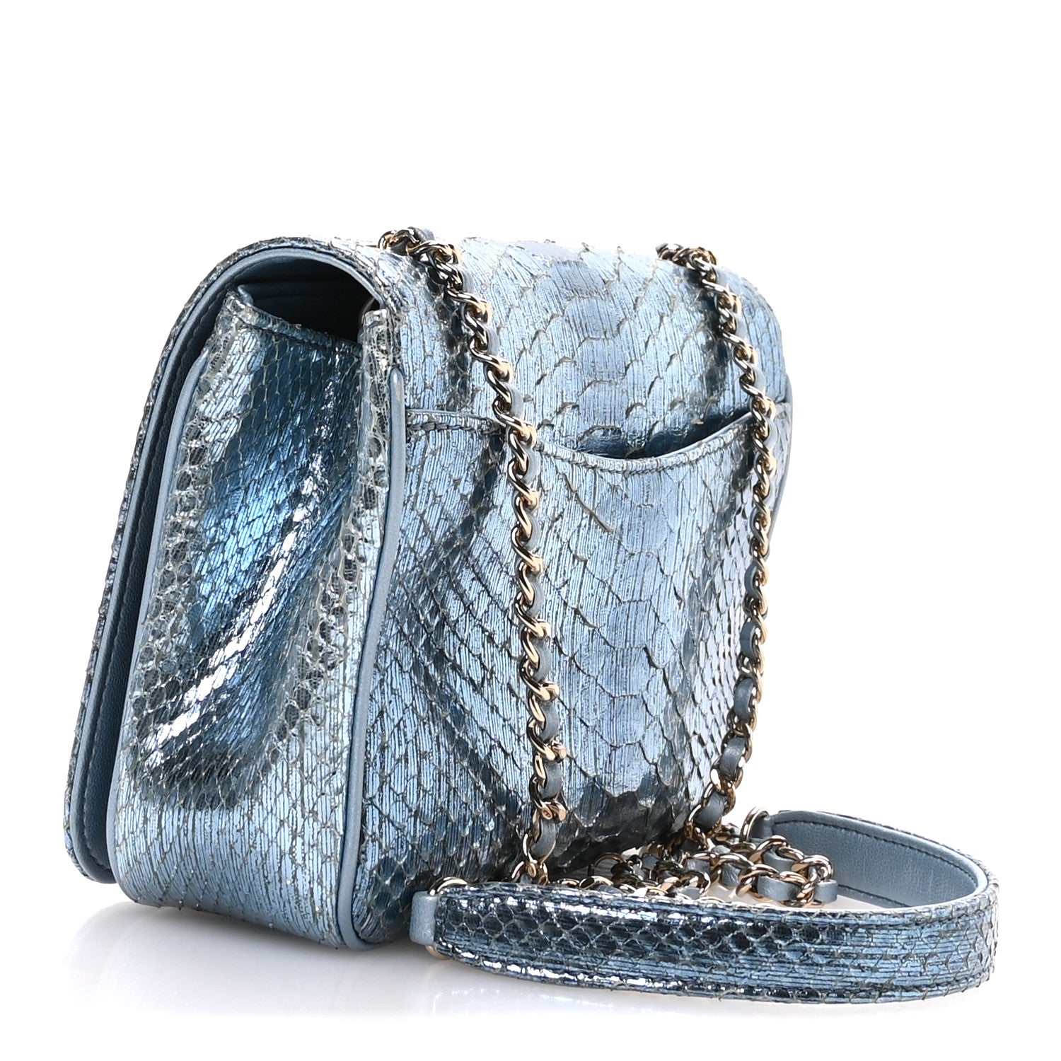 Chanel Metallic Snakeskin CC Flap Bag Blue 3 of 11