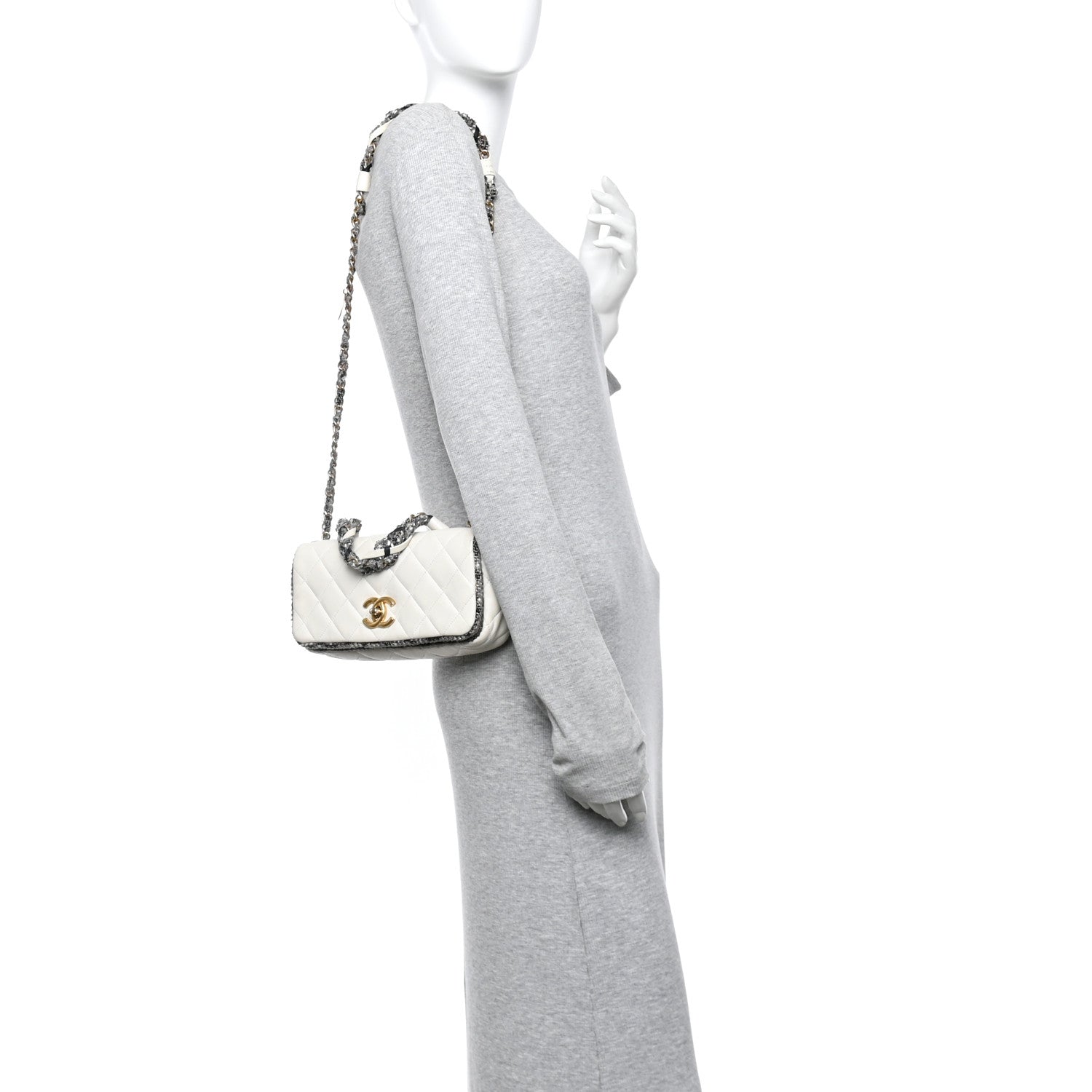 Chanel Lambskin Tweed Quilted Flap White 2 of 16