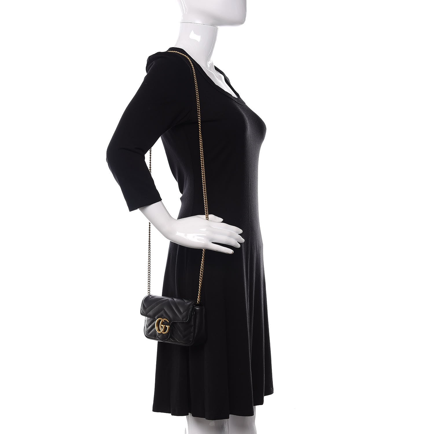 Gucci Calfskin Matelasse Super Mini GG Marmont Shoulder Bag Black 2 of 11