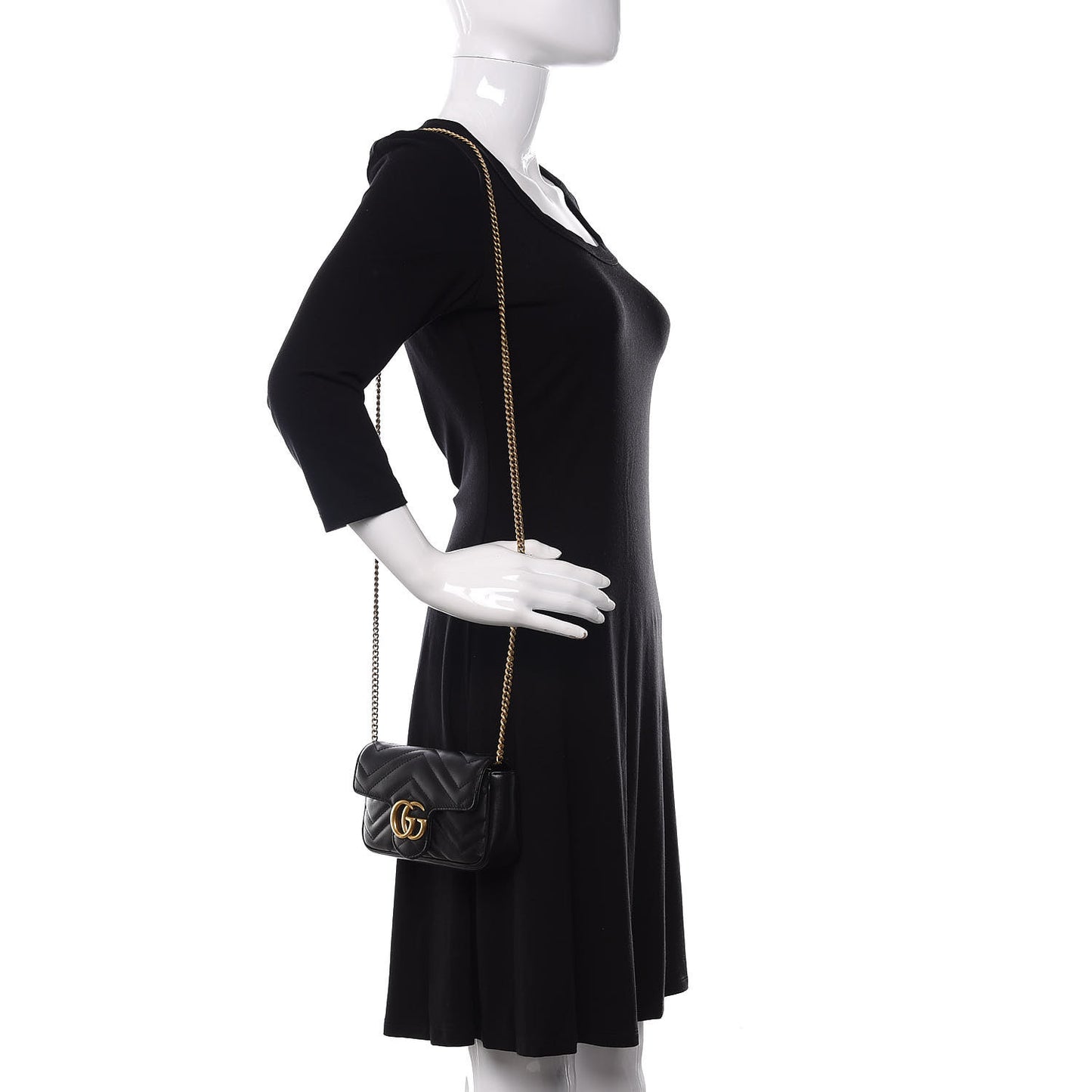 Calfskin Matelasse Super Mini GG Marmont Shoulder Bag Black