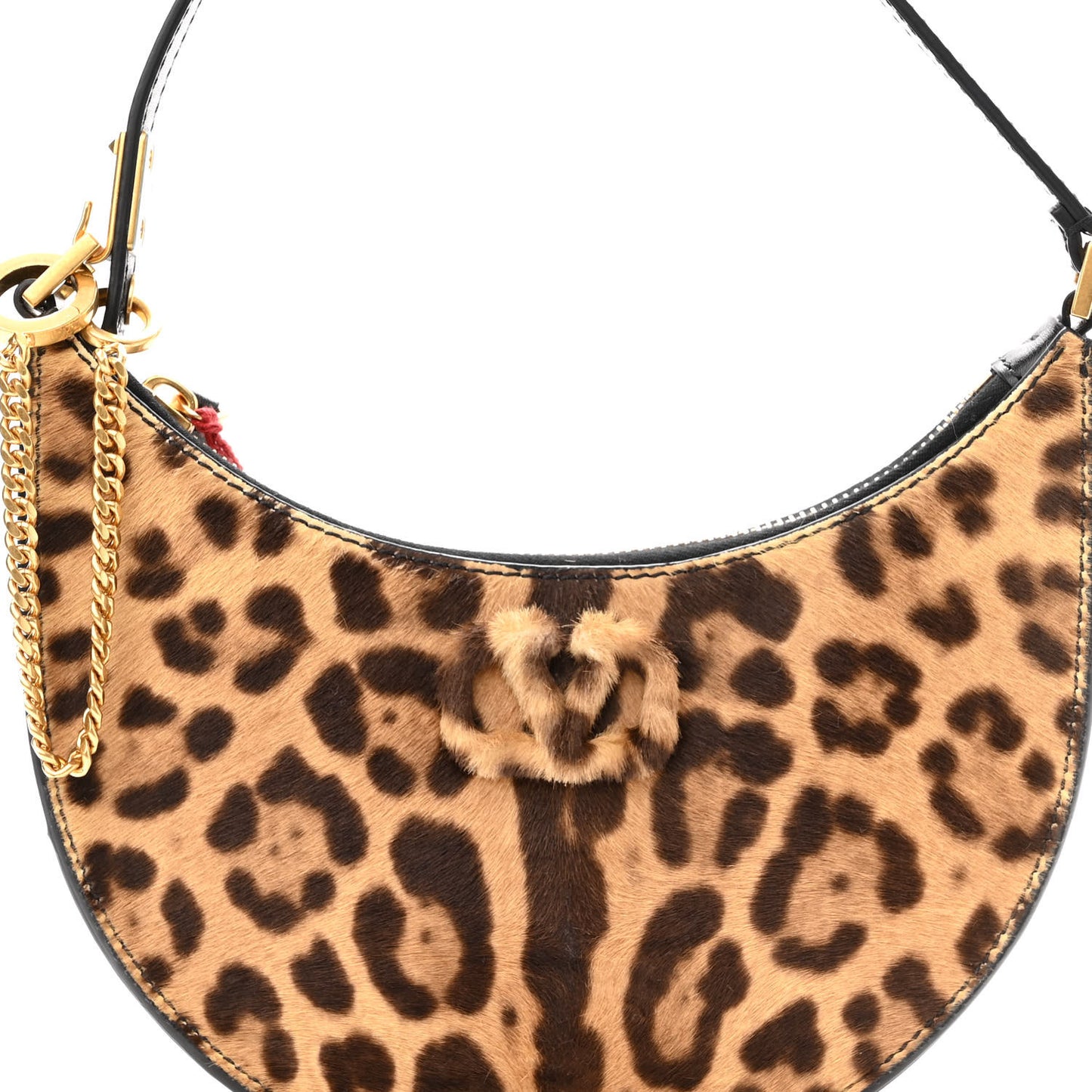 Calf Hair Leopard Print Mini Vlogo Hobo Bag Black Marrone