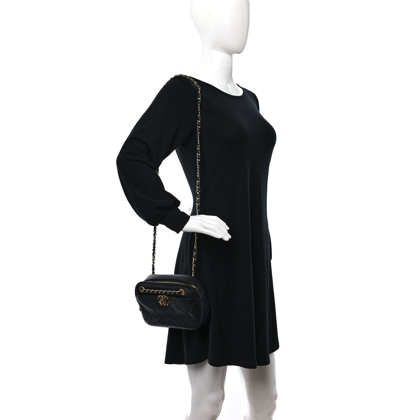 Goatskin Quilted Chanel 19 Camera Case Black