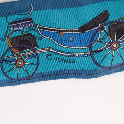 Hermes Silk Voitures Nouvelles Twilly Bleu Roy Canard Black 5 of 6
