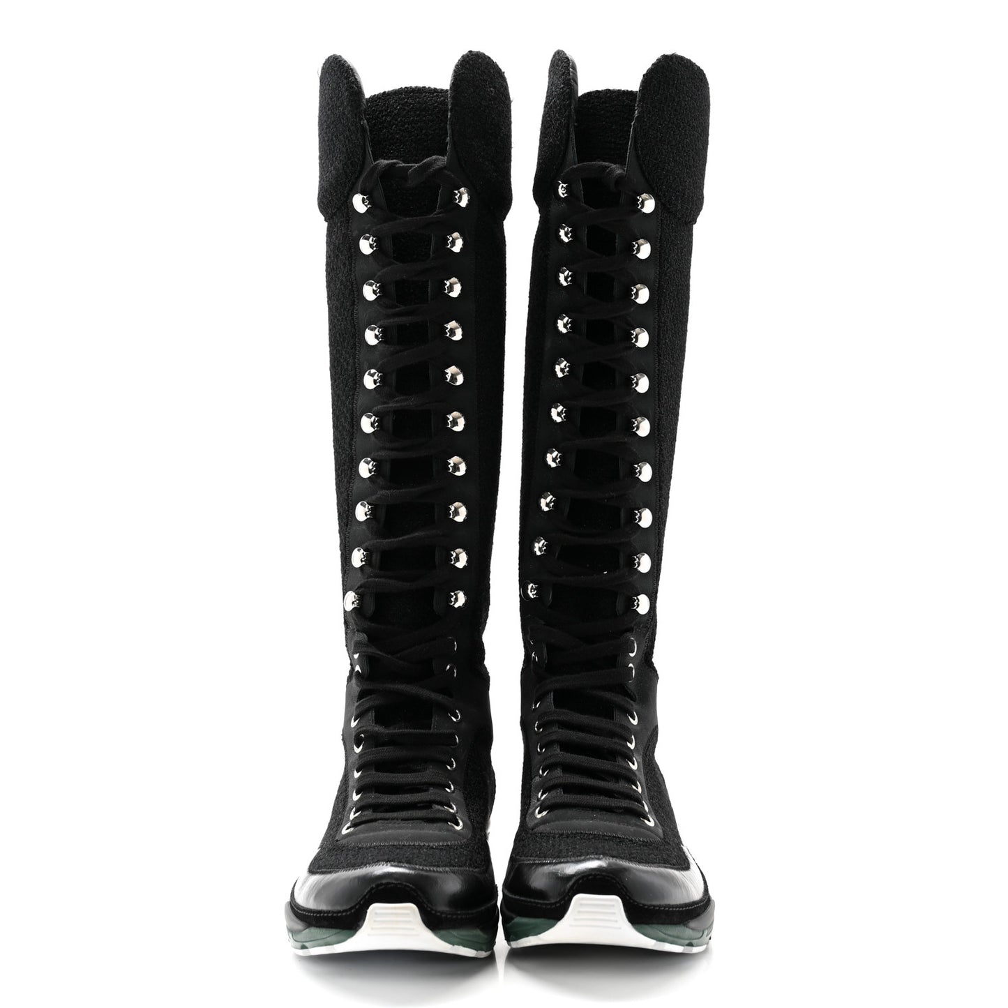 Tweed Patent Calfskin Sneaker High Boots 38.5 Black
