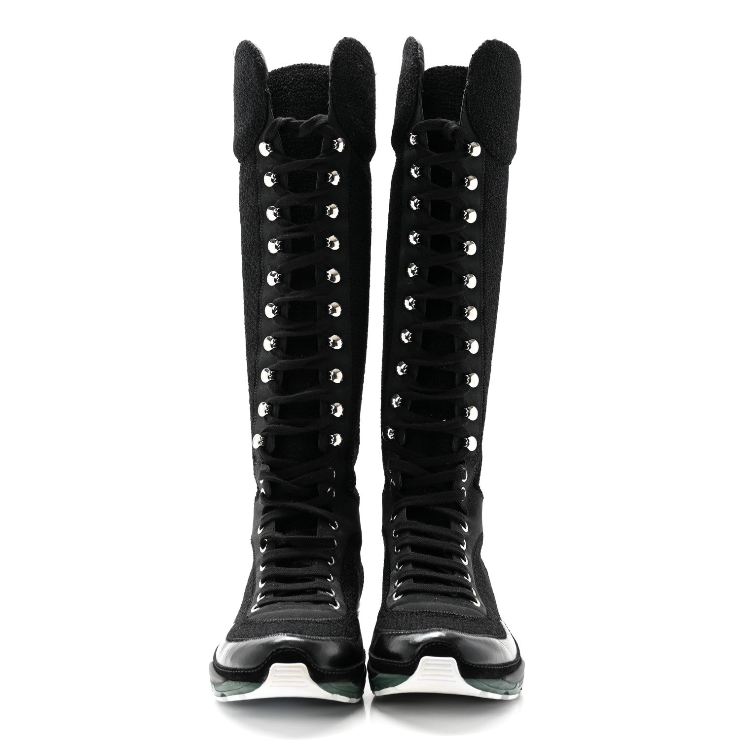 Chanel Tweed Patent Calfskin Sneaker High Boots 38.5 Black 2 of 10