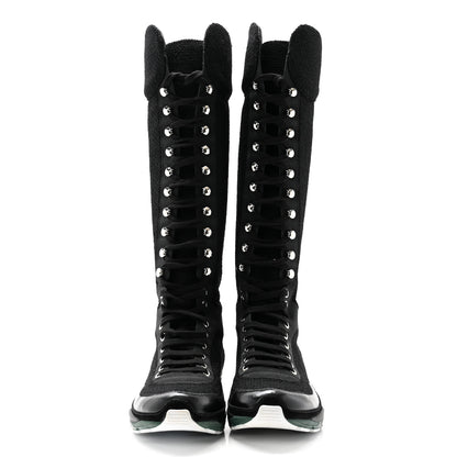 Chanel Tweed Patent Calfskin Sneaker High Boots 38.5 Black 2 of 10