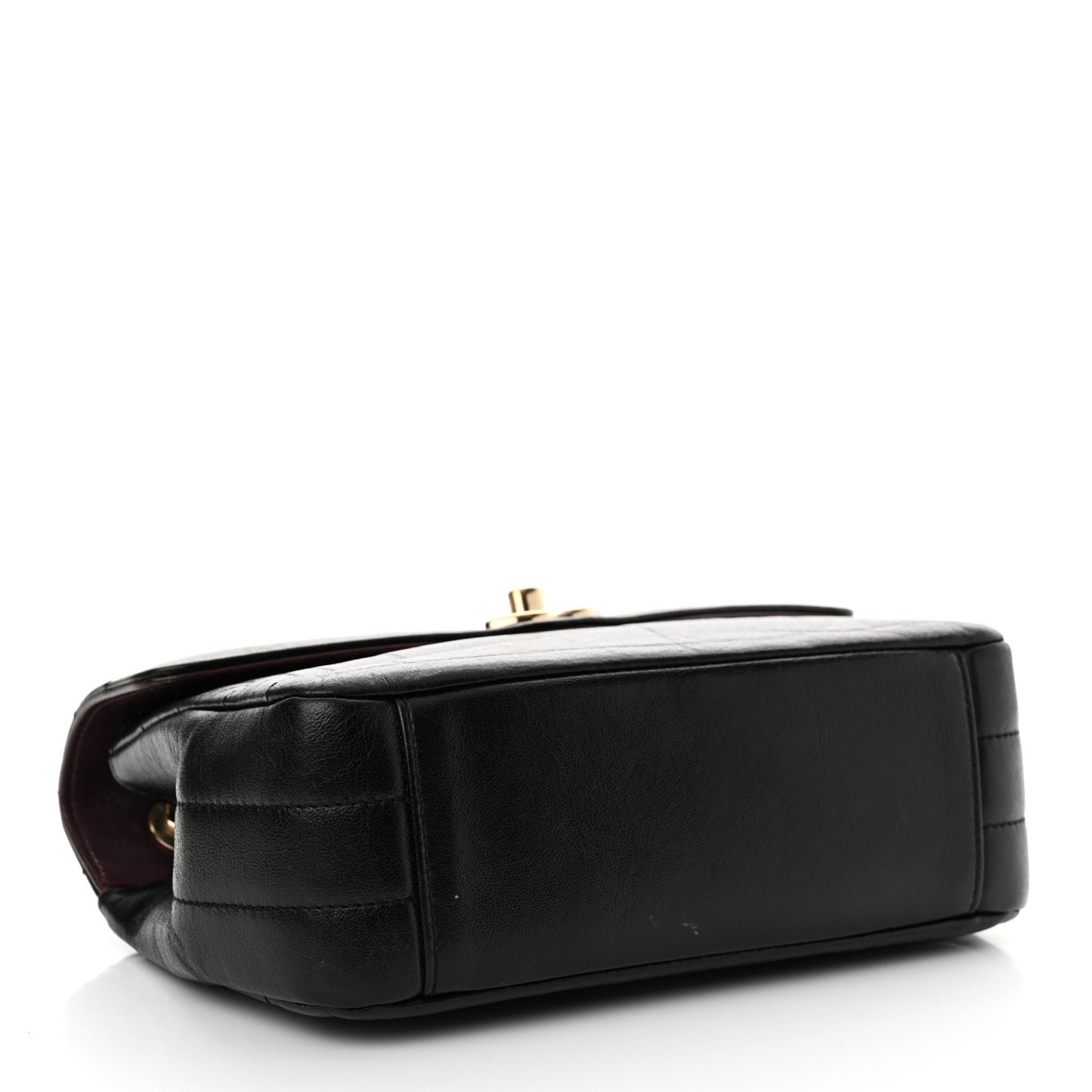 Shiny Lambskin Quilted Small Chevron Miroir Black