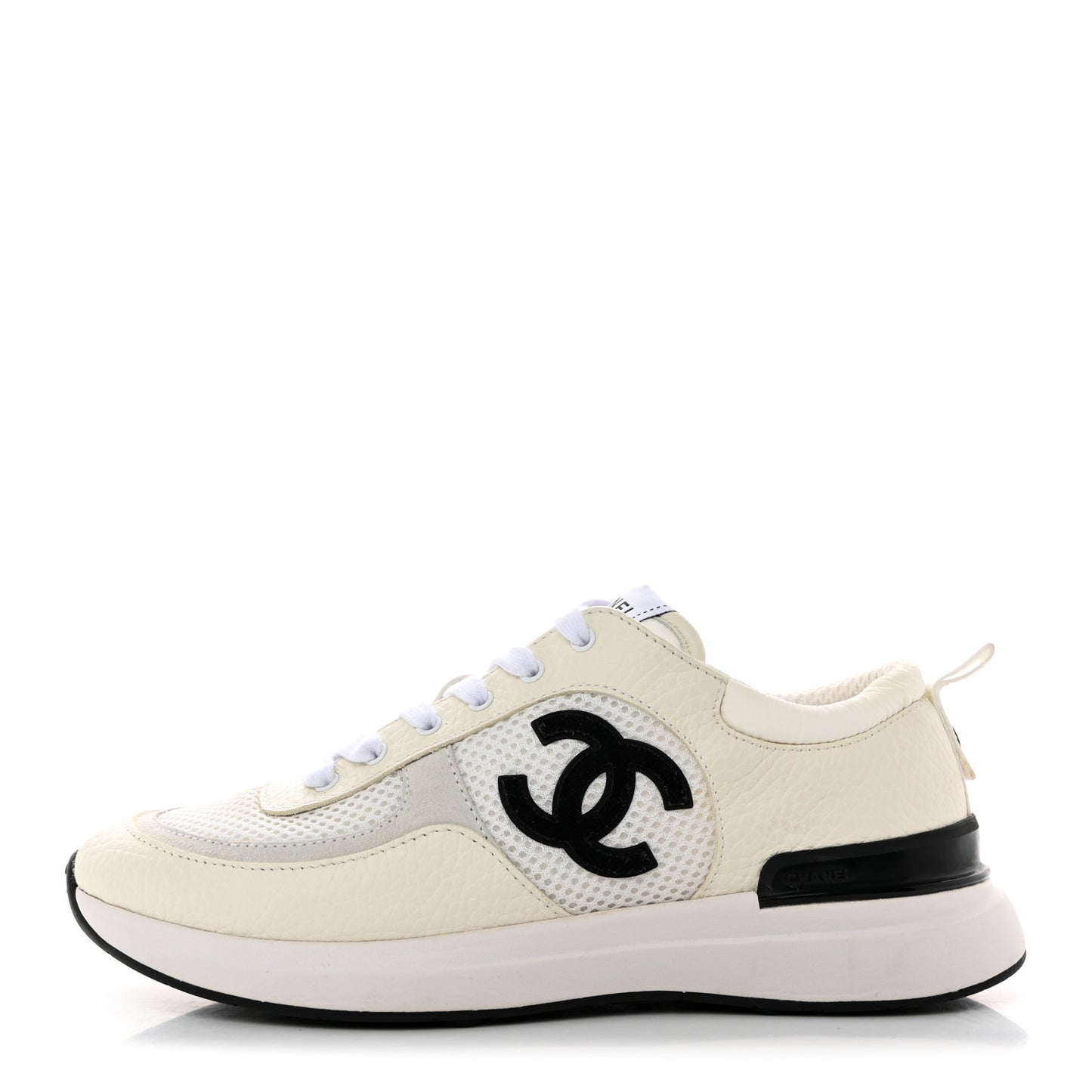Calfskin Mesh Lycra Suede Womens Logo Sneakers 38 White Black