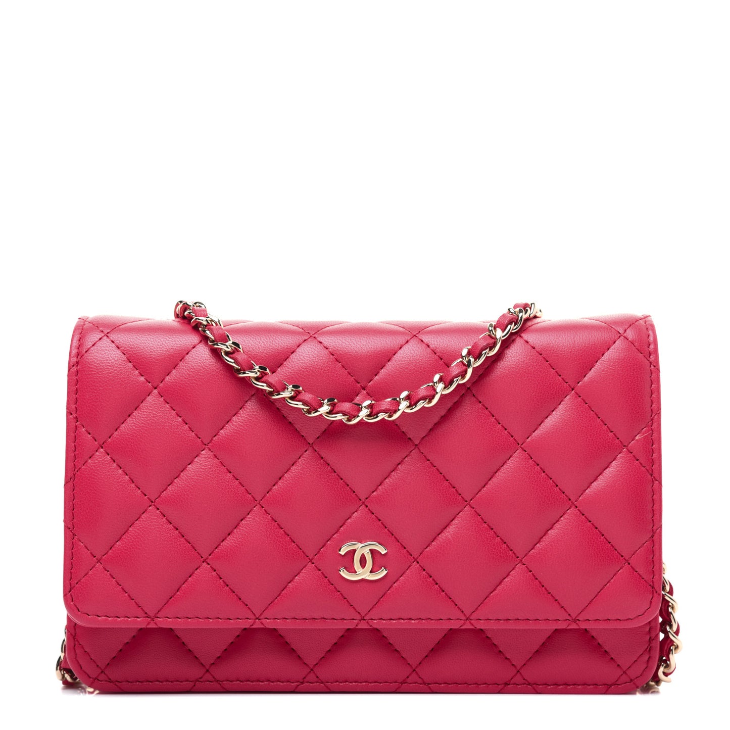 Lambskin Quilted Wallet On Chain WOC Light Red