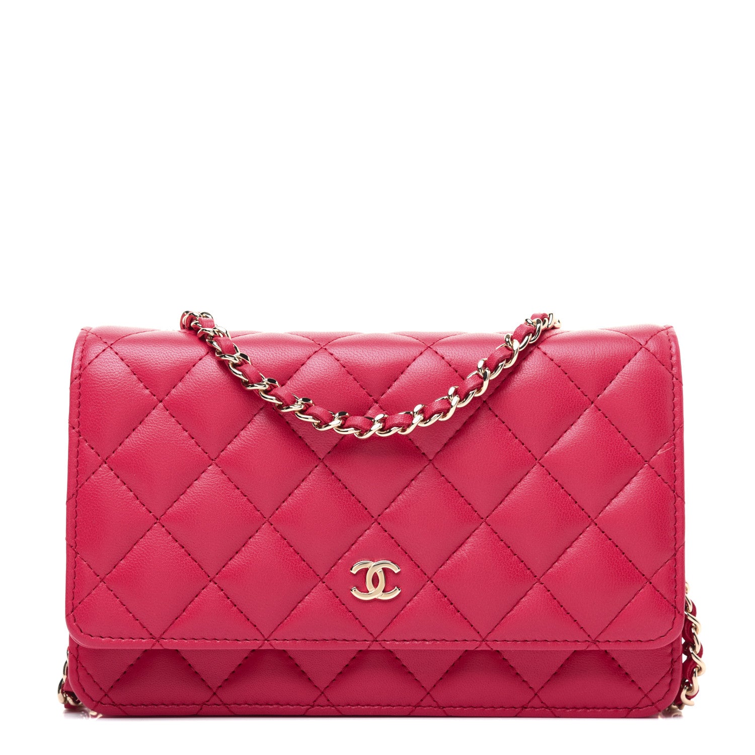 Chanel Lambskin Quilted Wallet On Chain WOC Light Red 1 of 20
