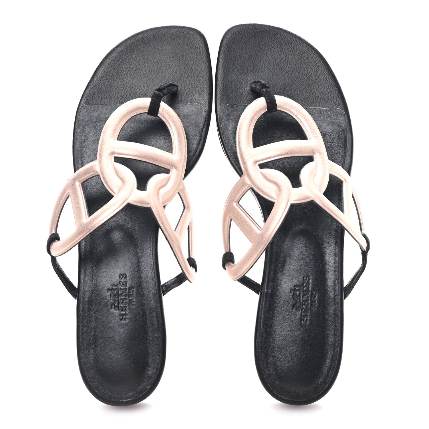 Hermes Metallic Chevre Velours Womens Egerie Sandals 39 Black Or Rose 3 of 10