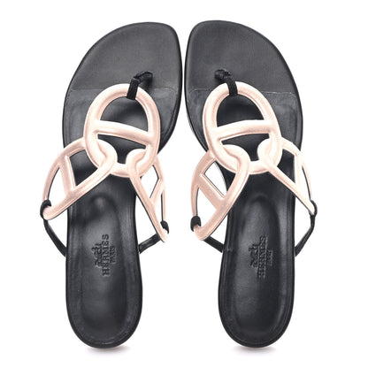 Hermes Metallic Chevre Velours Womens Egerie Sandals 39 Black Or Rose 3 of 10