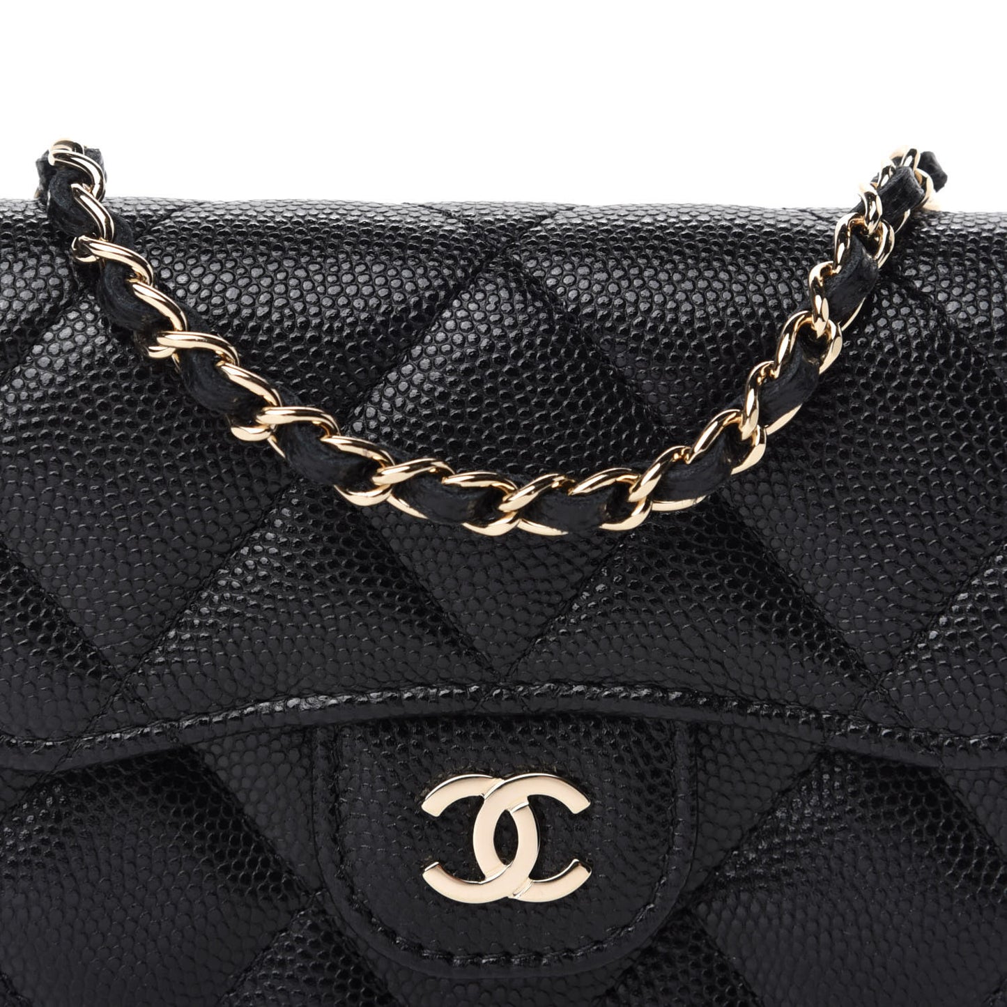 Caviar Quilted Flap Card Holder On Chain Black
