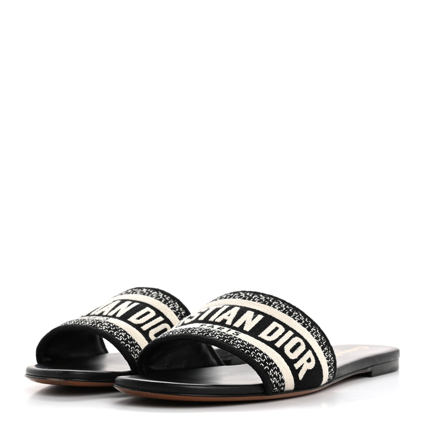 Canvas Embroidered Dway Mules Slide Sandals 37 Black
