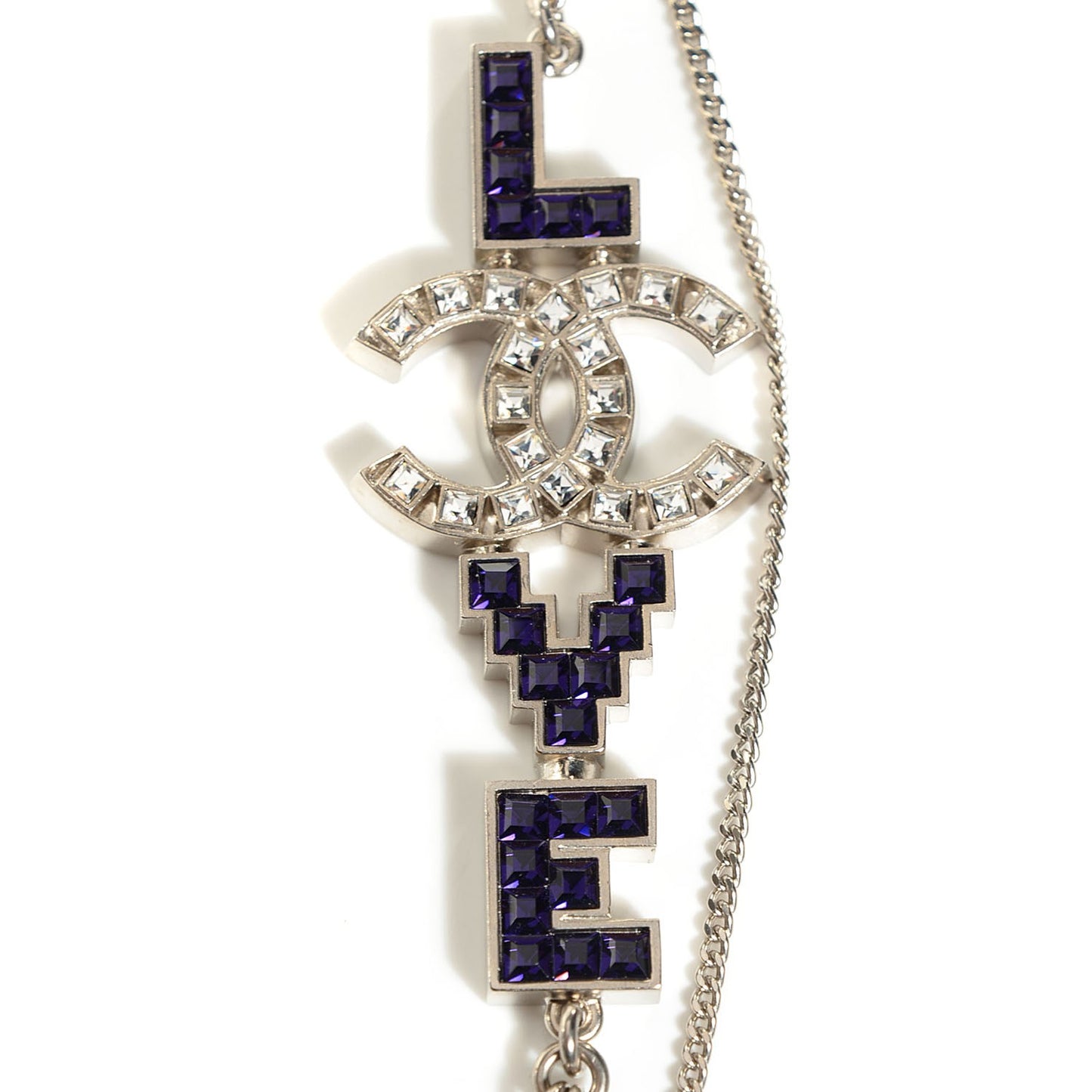 Crystal Baguette Coco Love Necklace Silver Blue