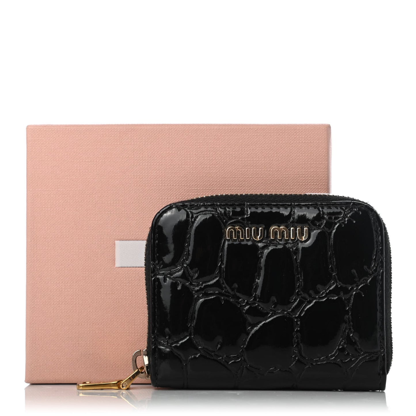 Patent Crocodile Embossed St Cocco Lux Compact Wallet Black