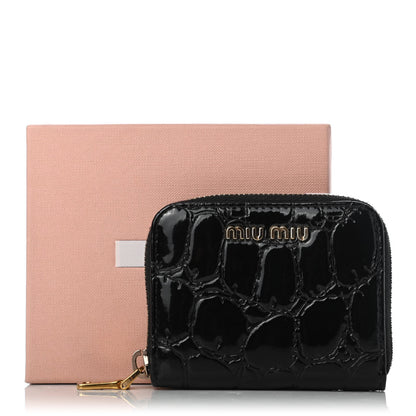 Miu Miu Patent Crocodile Embossed St Cocco Lux Compact Wallet Black 9 of 9