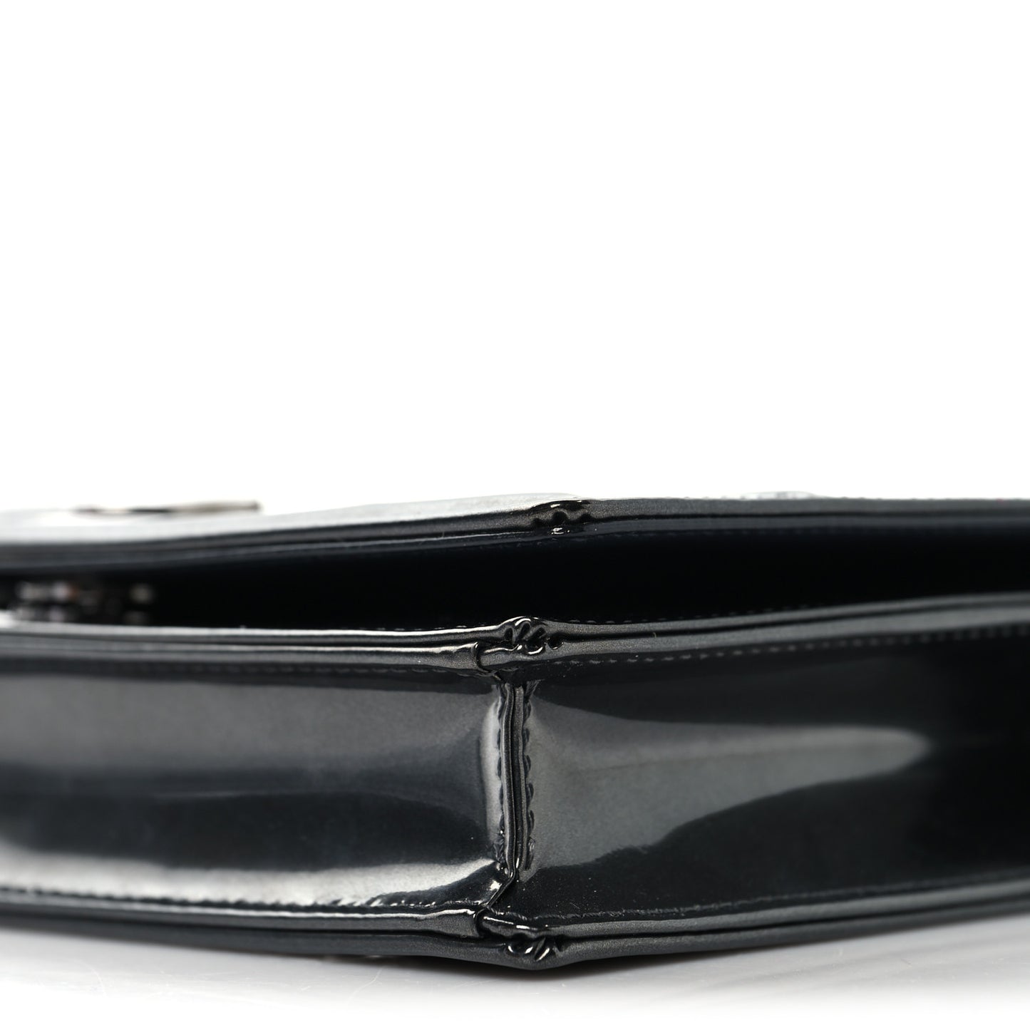 Metallic Patent Micro-Cannage Diorama Wallet on Chain Pouch Onyx Black