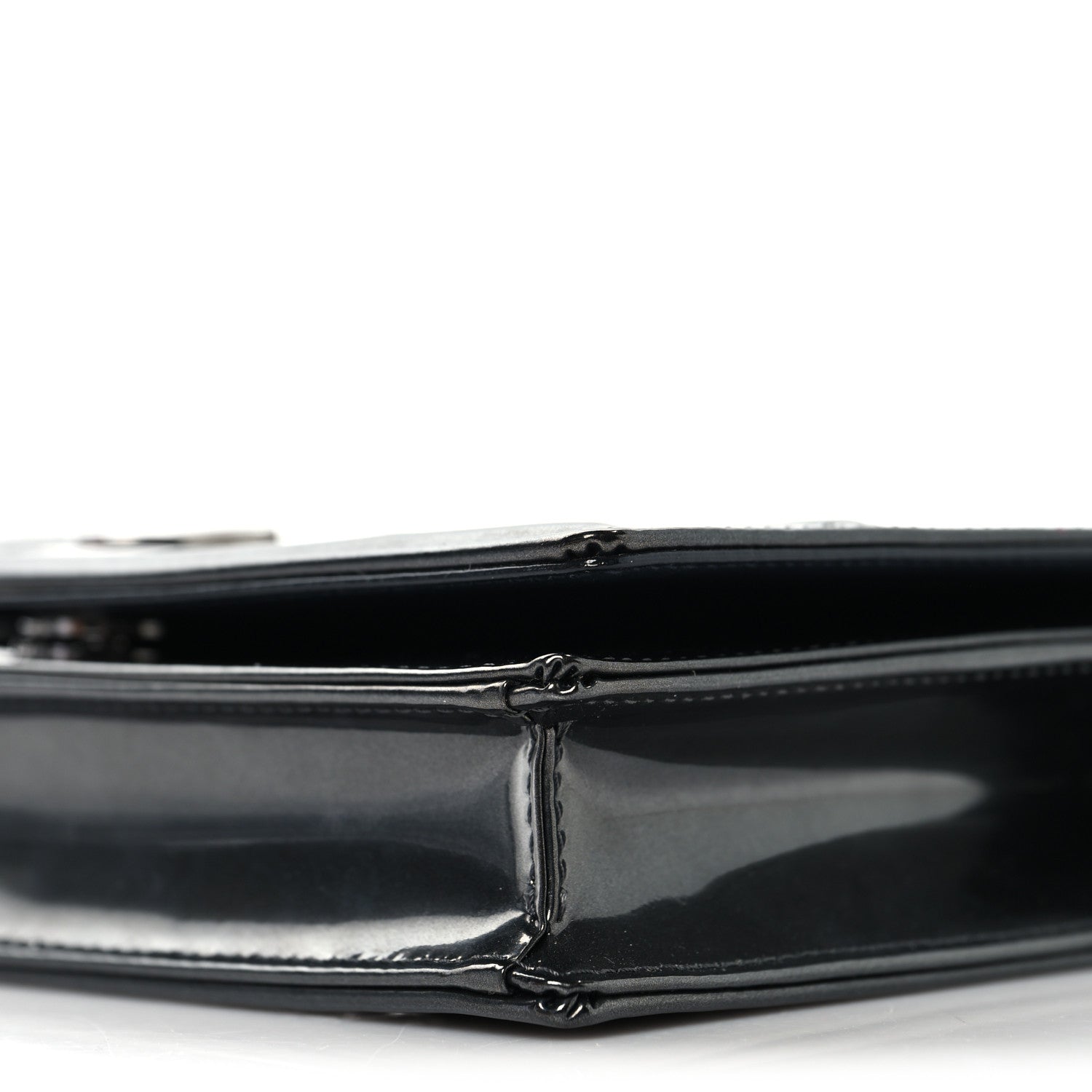 Christian Dior Metallic Patent Micro-Cannage Diorama Wallet on Chain Pouch Onyx Black 9 of 10