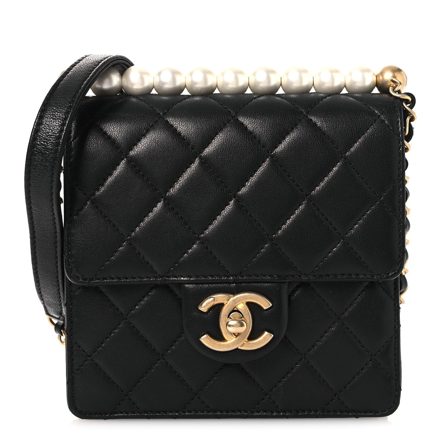 Goatskin Quilted Chic Pearls Flap Black
