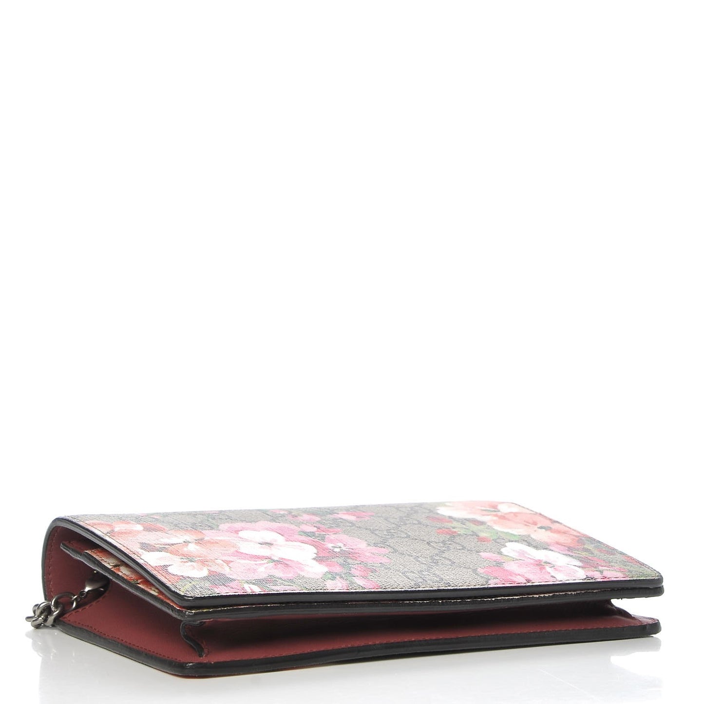 GG Supreme Monogram Blooms Chain Wallet Beige Multicolor Dry Rose