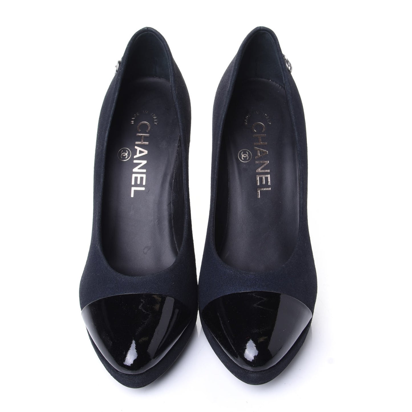 Suede Patent Calfskin Cap Toe CC Pumps 36.5 Navy