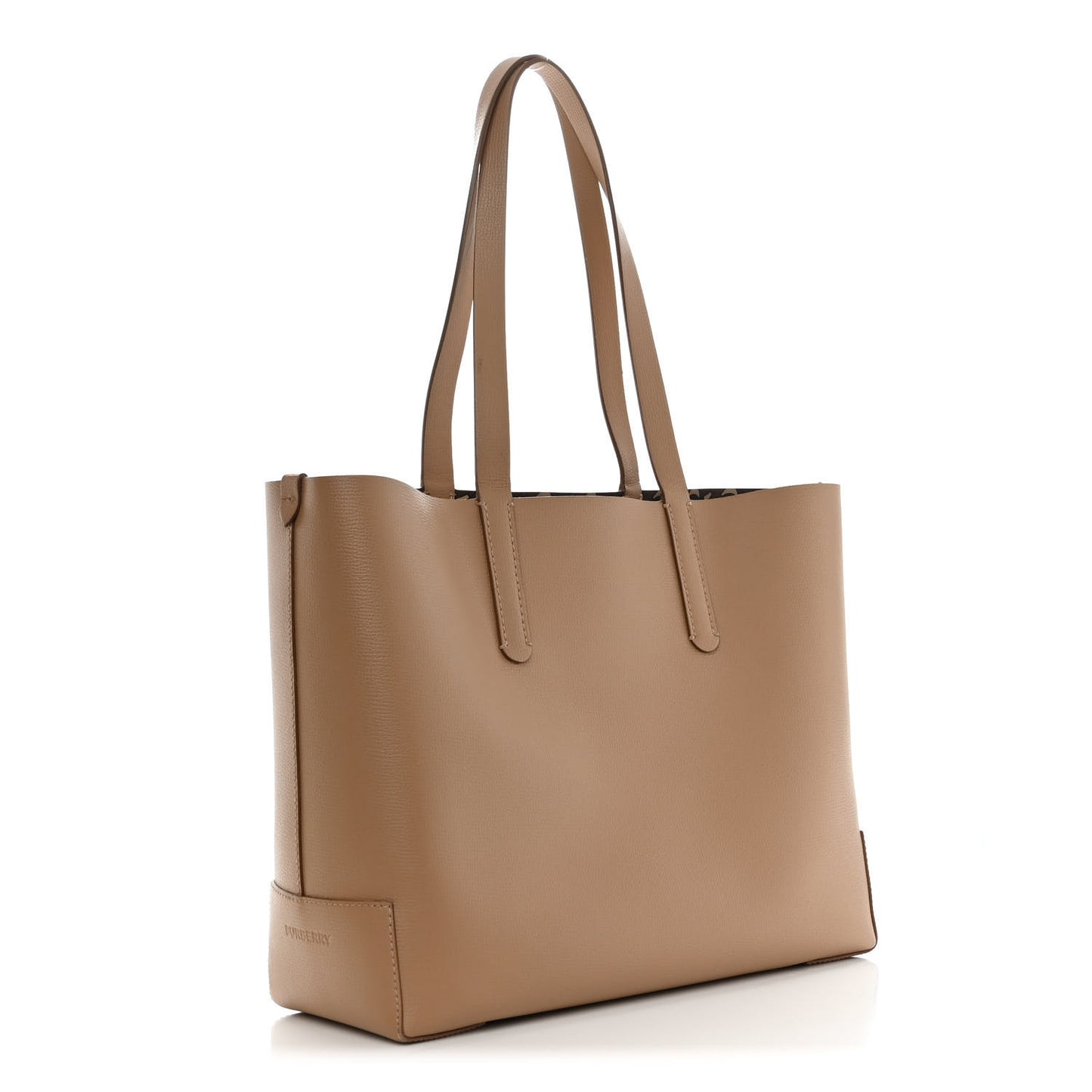 Calfskin TB Motif Embossed Medium Tote Camel