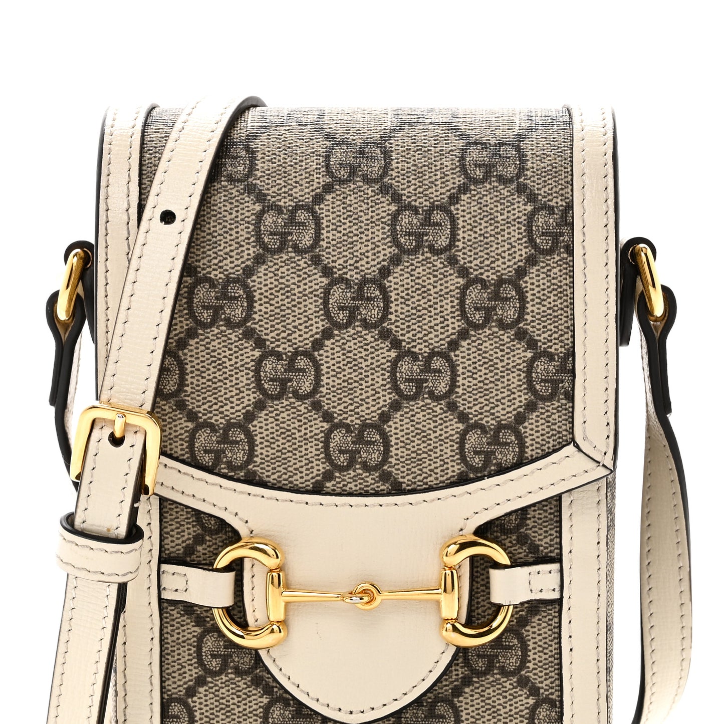 GG Supreme Monogram Azalea Calfskin Mini Horsebit 1955 Crossbody Bag Beige Ebony Mystic White